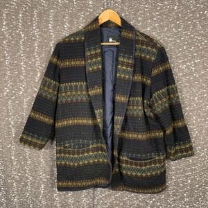 Vintage First Option Too Geometric Striped Blazer Boho Womens